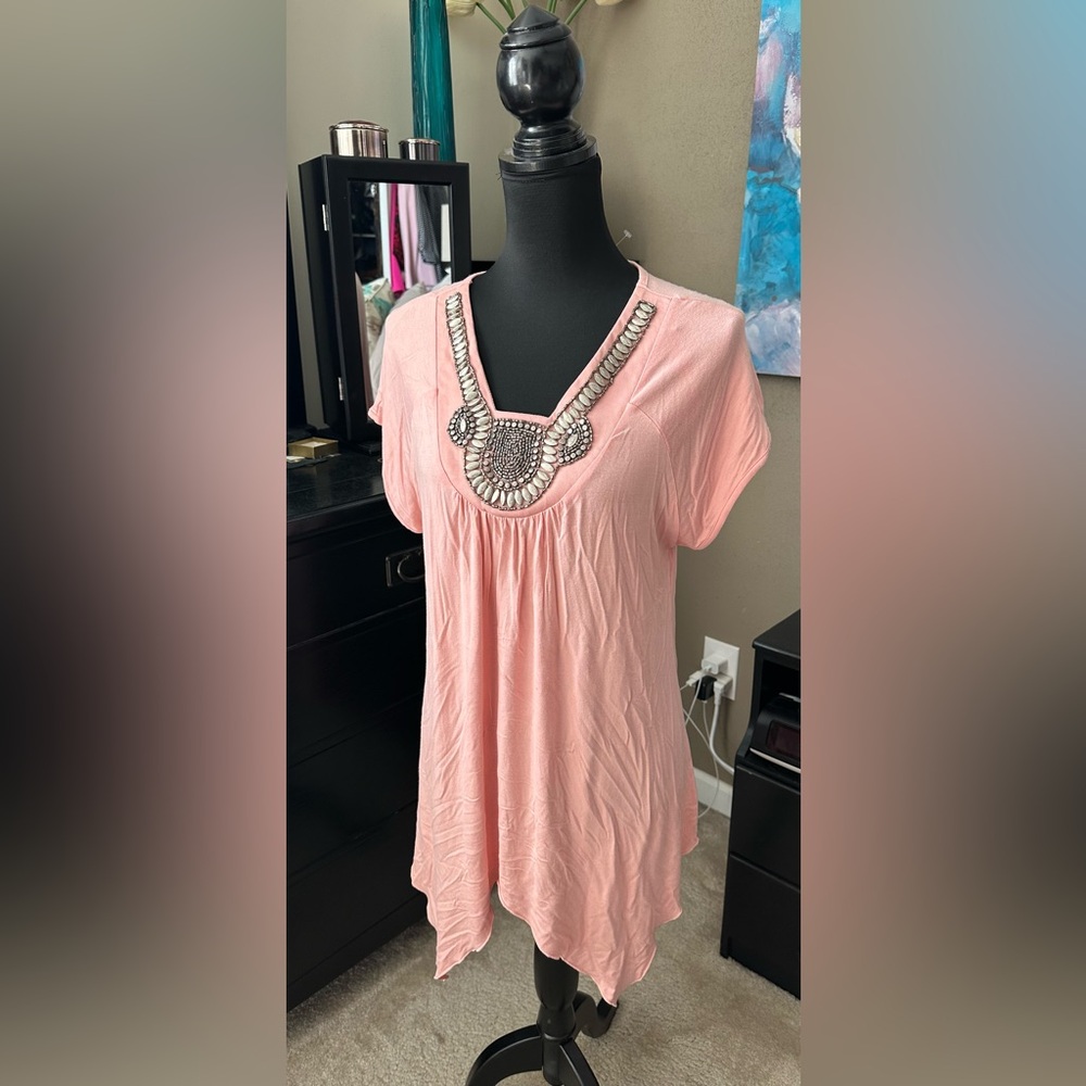 White Mark Pink Beaded Women's Blouse